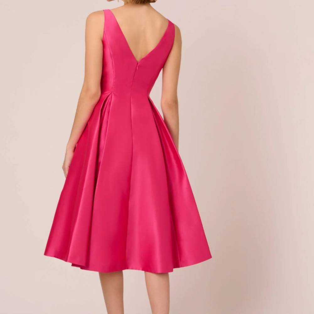 Sleeveless Mikado Fit & Flare Midi Dress With V-Back - Electric Pink - NWT - Picture 7 of 15